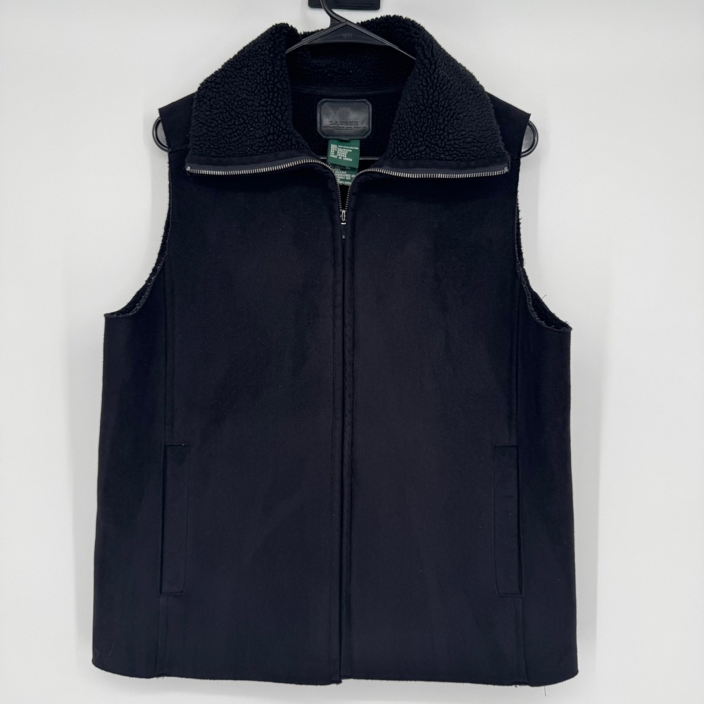 Lauren Ralph Lauren Black Fleece Lined Vest Sherpa‎ Collar Zip Front Vintage M